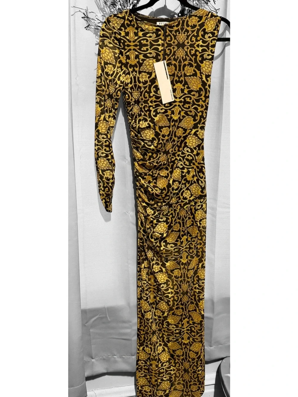 WNTRMSE Baroque Gold & Black One Sleeve Bodycon Maxi Dress - NWT